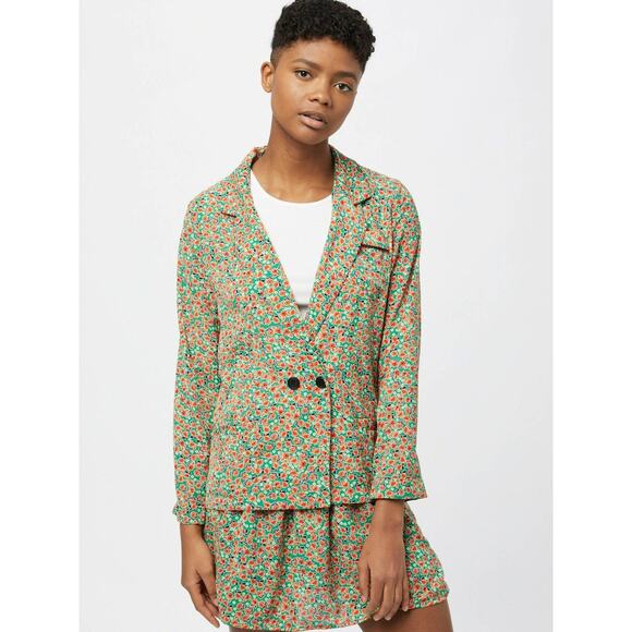 Molly Bracken Floral Ireland Green Woven Light Blazer Jacket Blouse Women Sz L - Picture 2 of 7